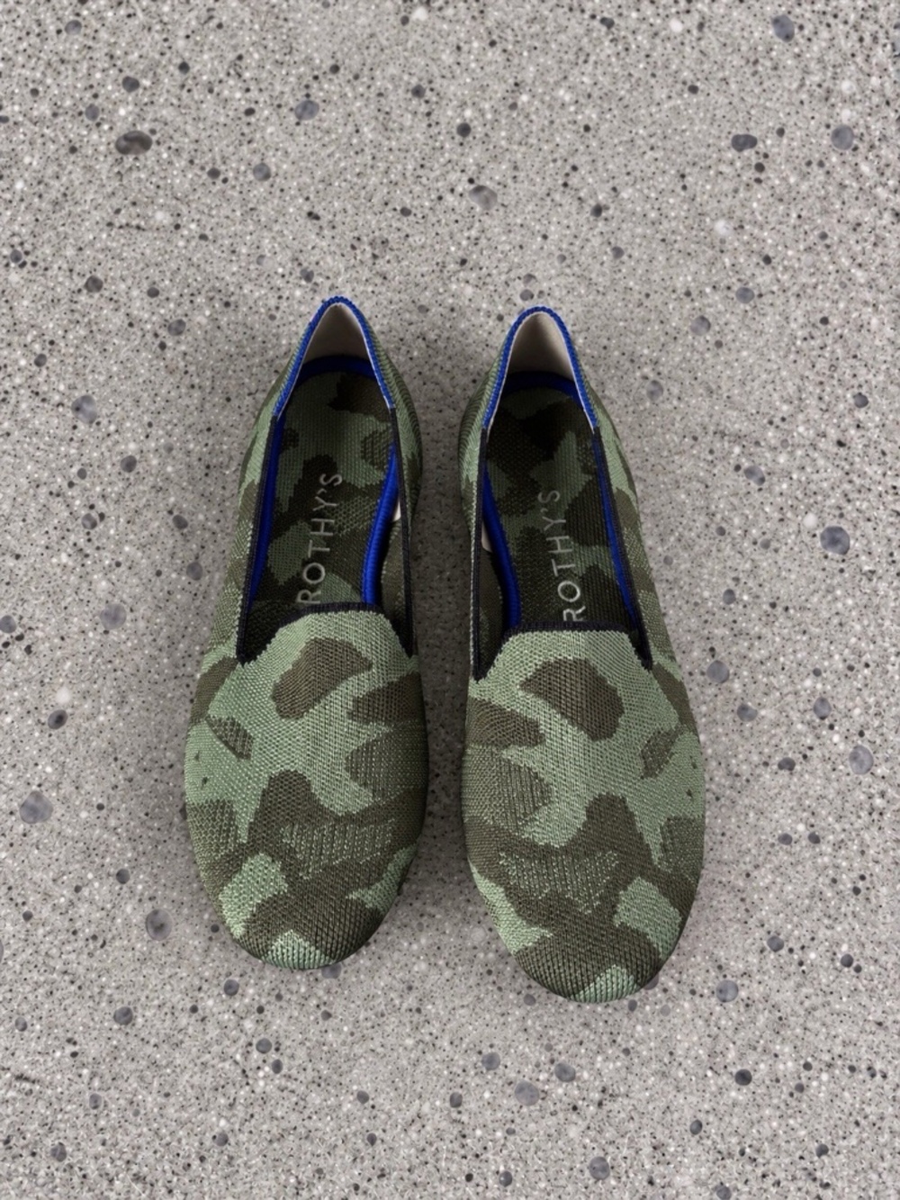 Rothy’s The Loafer Green Camo Round Toe Slip On Flats Sz 7.5 US Authentic ❤️